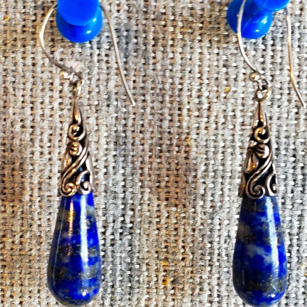 Vintage 925 Sterling Silver Blue Sodalite Stone Earings